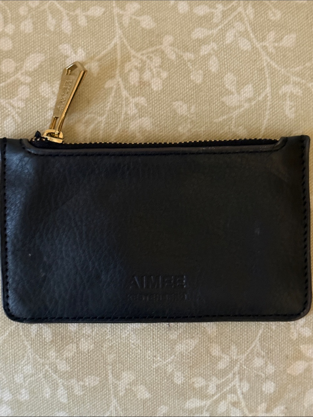 Aime Leon Dore Black Leather Zip Card Pouch with Gold Hardware